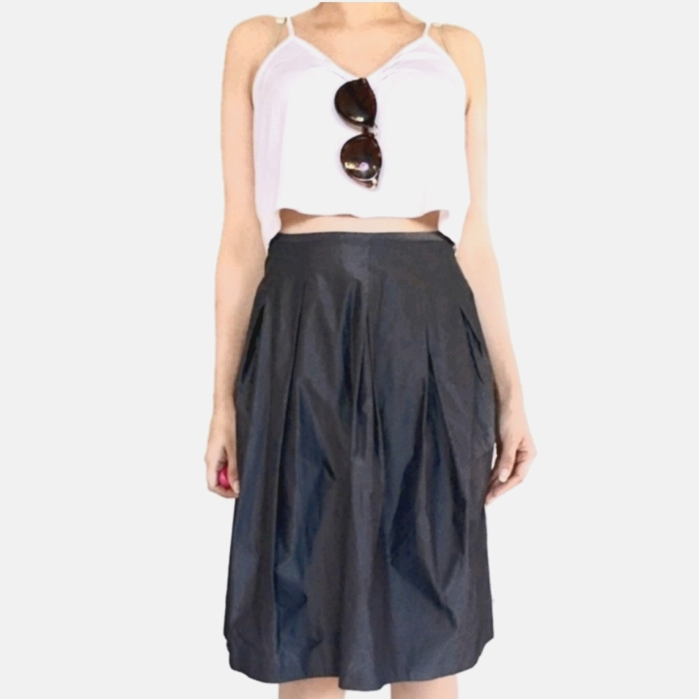 Vince gun metal grey pleated a-line midi skirt 6